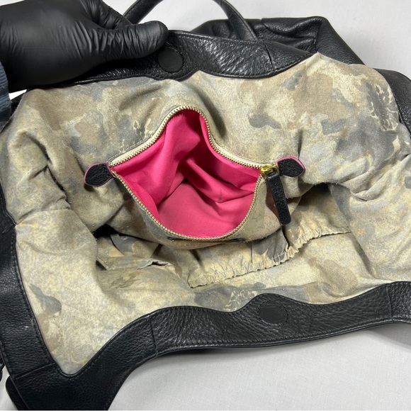 ELLIOT LUCCA Black Leather Tote Hobo Shoulder Bag Tassel Gold Stud Biker Boho - Picture 12 of 14